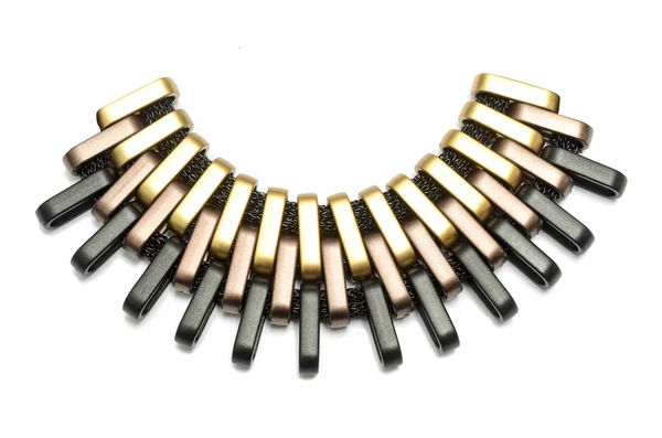 Unusual metal gold  necklace isolated — Stock Photo, Image