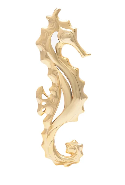 Золотая брошь морской конь изолирован на белом — стоковое фото