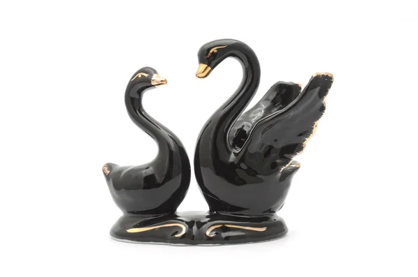Two black swan figurine isolated on white — Stock Photo, Image