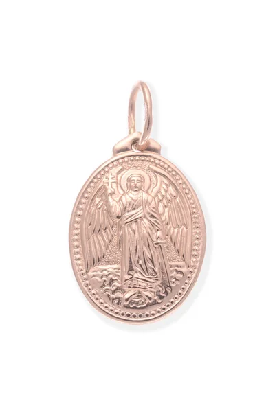 Gold pendant with Jesus isolated on white — Stock Photo, Image