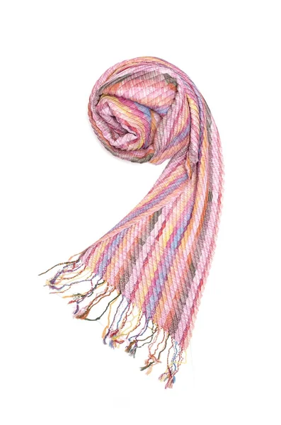 Розовый женский шарф с узором, изолированным на белом — стоковое фото
