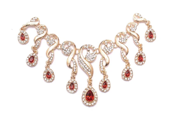 Gold necklace with rubies — Stock Photo, Image