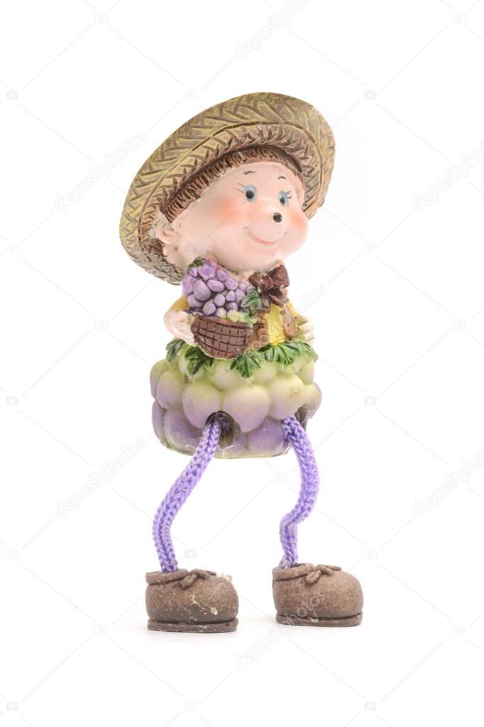 figurine boy in hat and rope legs isolated on white