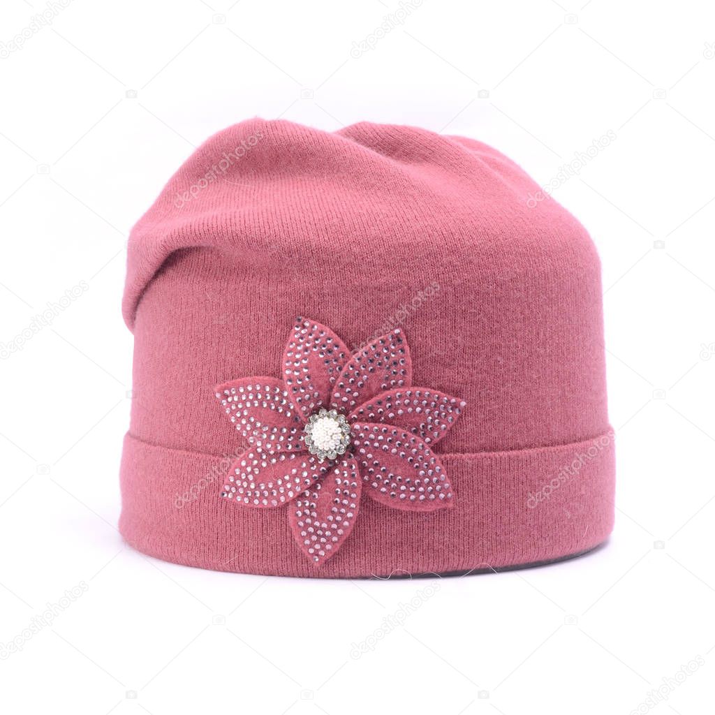 pink winter hat isolated on white
