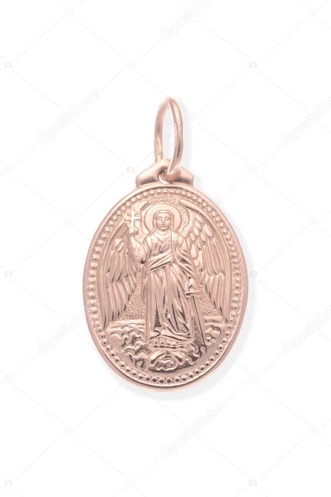 gold pendant with Jesus isolated on white