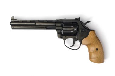 revolver üzerinde beyaz bir arka plan izole bir Ahşap Saplı