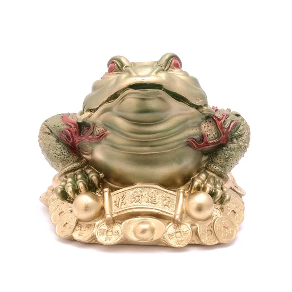 Golden frog figurka na monety na białym tle — Zdjęcie stockowe