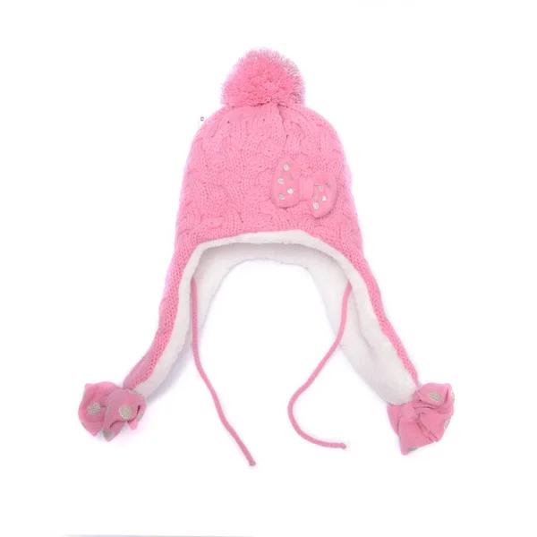 Chapéu de malha de bebê rosa isolado no branco — Fotografia de Stock