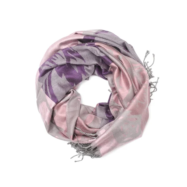 Pink and purple women's scarf with pattern isolated on white — Stock Photo, Image