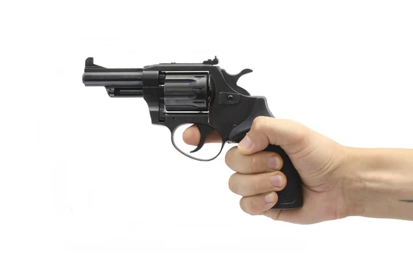 Revolver in hand isolated on white — Stock Photo, Image