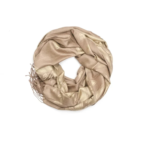 Golden women's scarf with pattern isolated on white — Stock Photo, Image