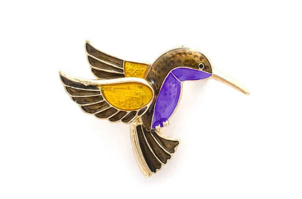 Enamel brooch with colibri isolated on white — Stock Photo, Image