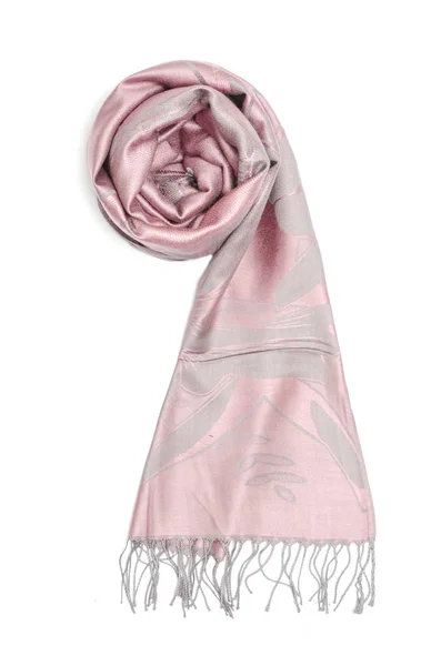 Pink women's scarf with pattern isolated on white — Stock Photo, Image