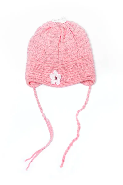 Chapéu de bebê rosa isolado no branco — Fotografia de Stock