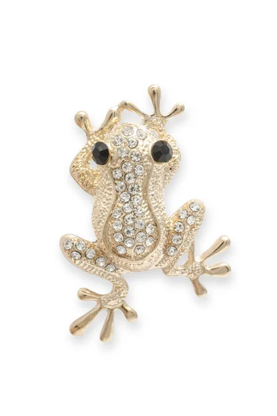 金胸针青蛙与钻石上白色孤立 — 图库照片