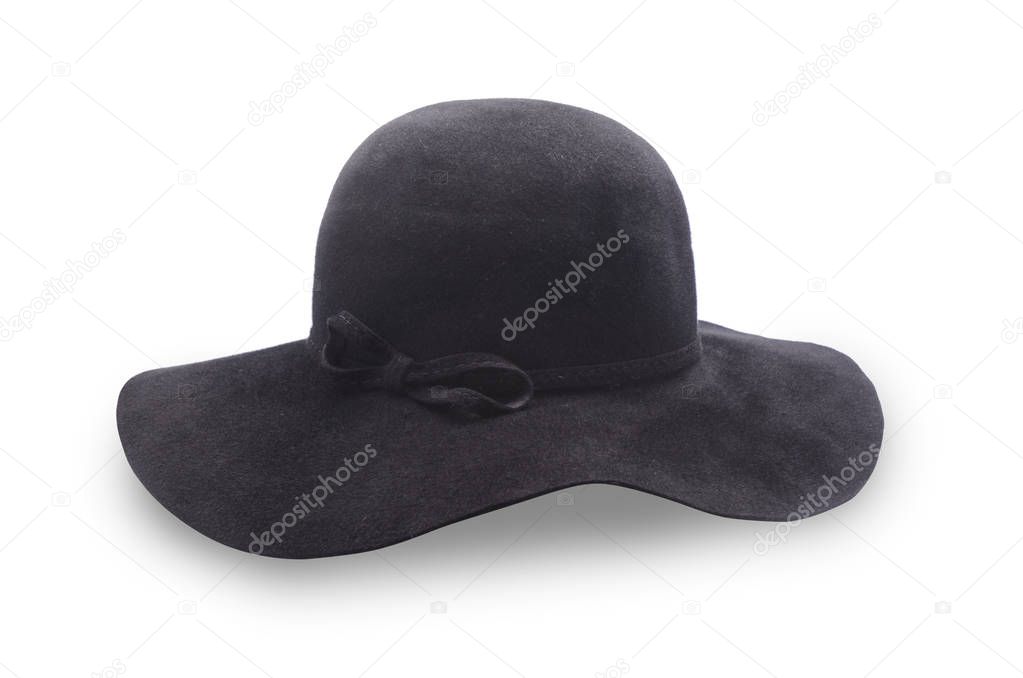 black hat with a wide brim isolated on white