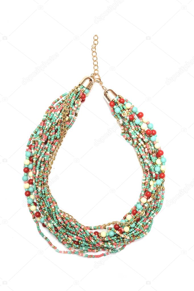 color beads necklace  isolated on white
