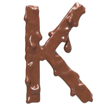 Mektup K. Stylized çikolata alfabe. 3D render.