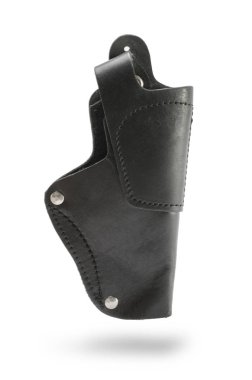 siyah deri kemer kılıfı üzerinde beyaz izole