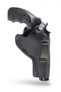 revolver in a leather black holster isolated clipart