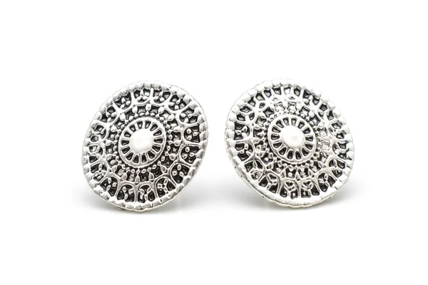 Silver stud earrings isolated on white — Stock Photo, Image
