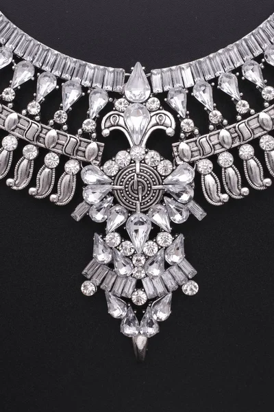 Vintage necklace in Boho style with diamonds isolated on black — Stock Photo, Image