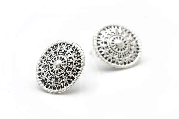 Silver stud earrings isolated on white — Stock Photo, Image