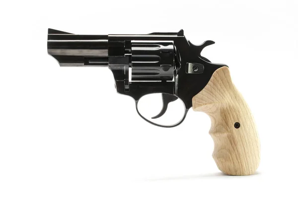 分離された木製の柄が短銃身のリボルバー — ストック写真
