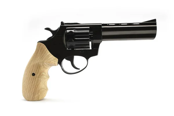 Revolver a canna lunga con manico in legno isolato — Foto Stock