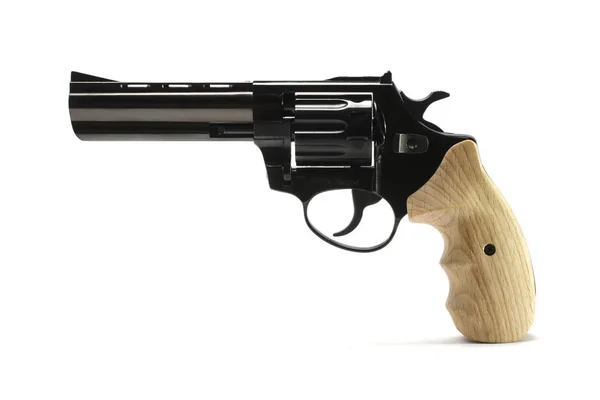 Lång-barreled revolver med träskaft isolerade — Stockfoto