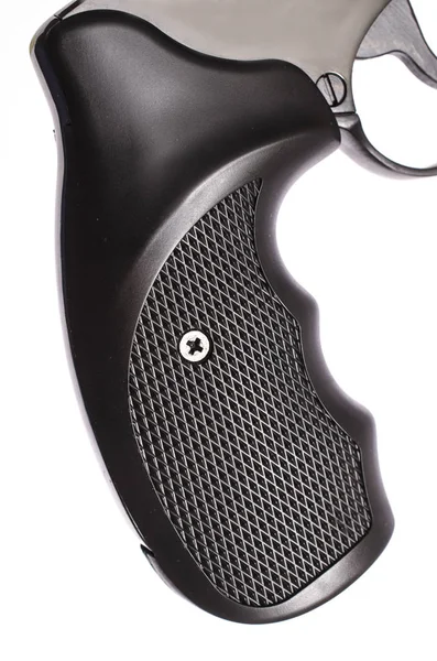 Maniglia revolver plastica nera isolato — Foto Stock