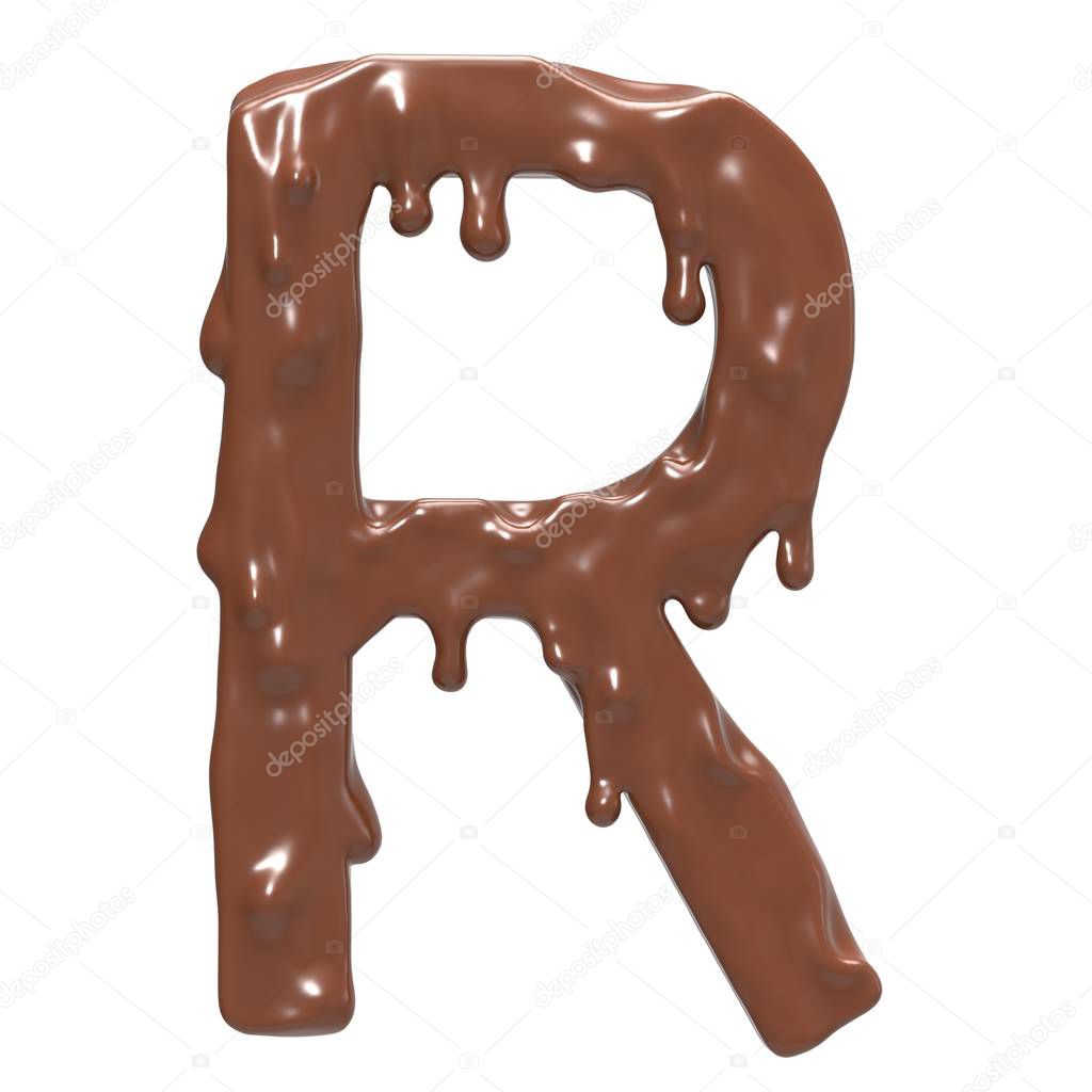 Letter  R. Stylized chocolate alphabet. 3d rendering.