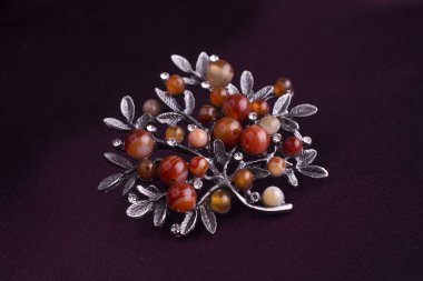 Broş ağaç üzerinde ipek izole taşlar ile