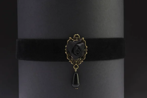 Black velvet choker with rose isolated — Stock Photo, Image