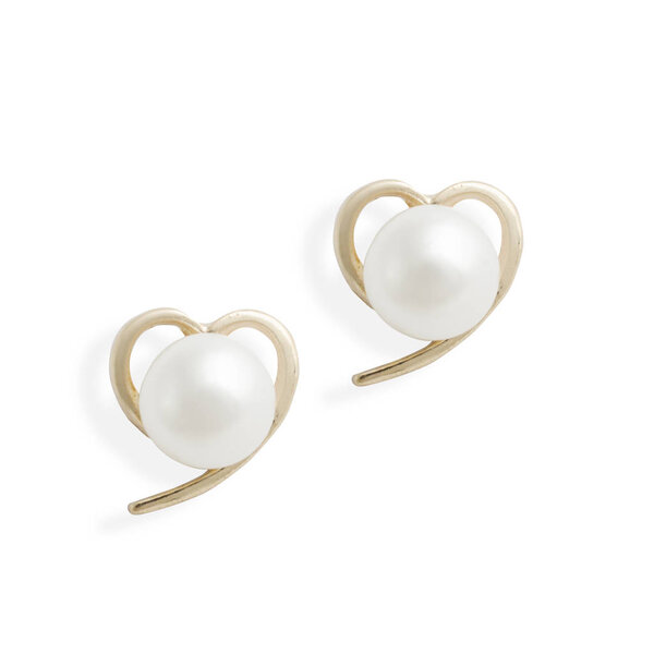 gold earrings hearts with pearls isolated on white