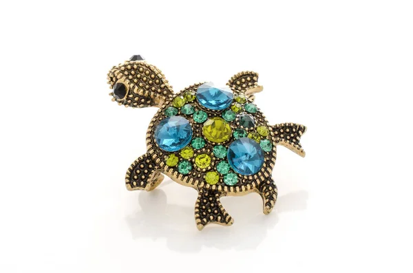 Brooch turtle with diamonds isolated on white — Stock Photo, Image