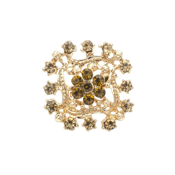 Gold brooch with diamonds isolated on white — Stock Photo, Image