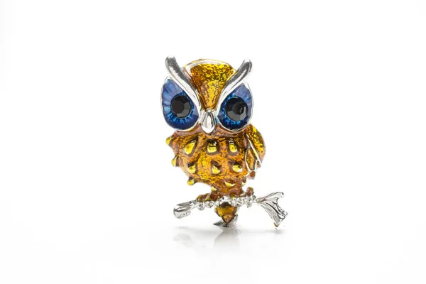 Brooch owl isolated on white — Stock Photo, Image