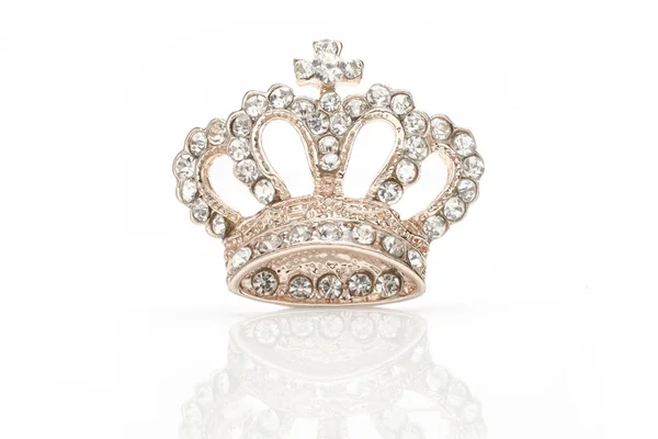 Golden brooch crown isolated on white — Stock Photo, Image