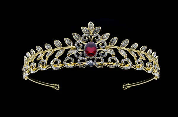 黑色背景上有红宝石的金王冠 — 图库照片