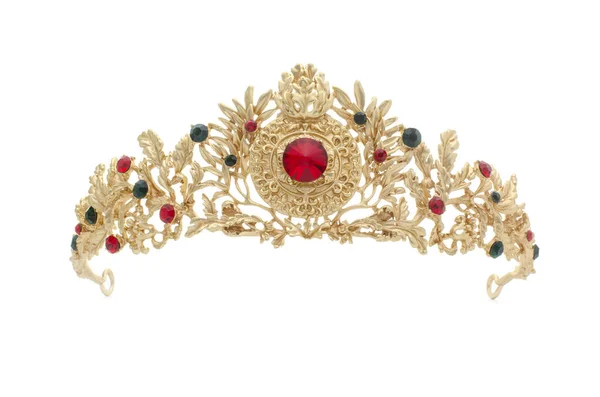 Golden crown with rubies  on a white background Royalty Free Stock Photos