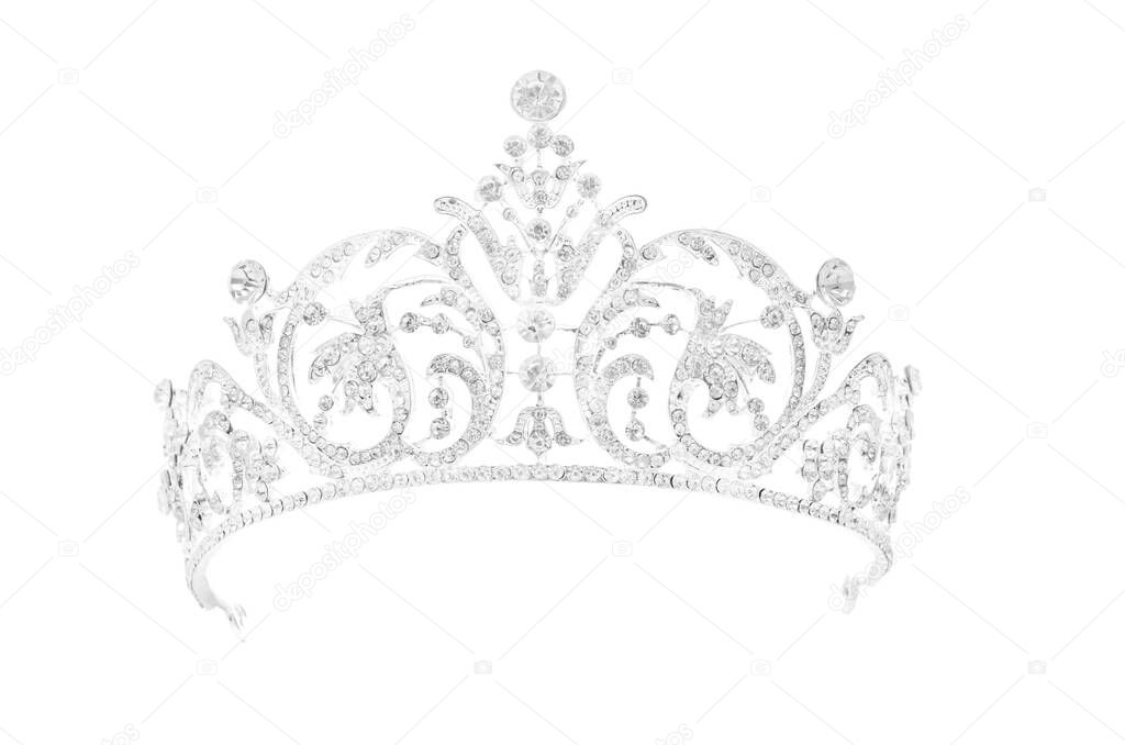silver tiara with diamonds on white background