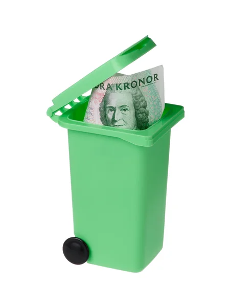 Recycle bin Swedish banknote — Stock Photo, Image