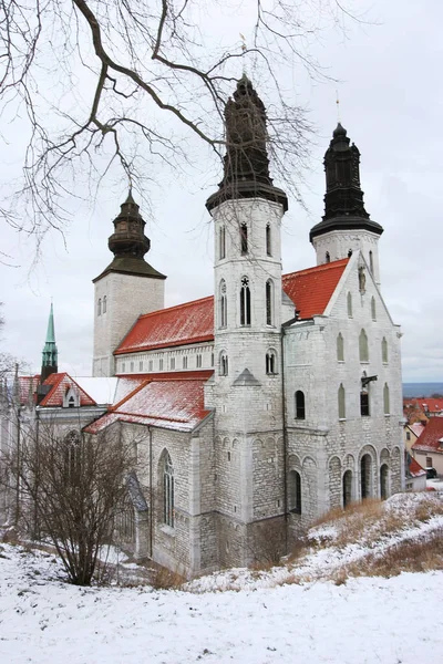 Visby Katedra zimowym — Zdjęcie stockowe