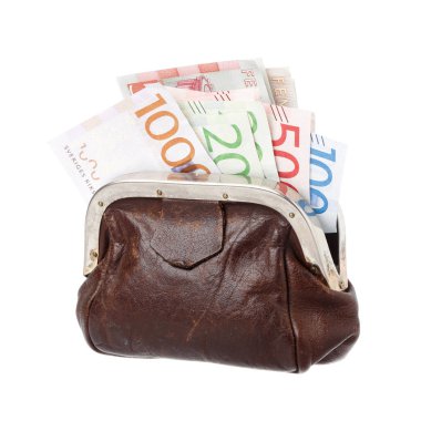 banknot ile kahverengi çanta