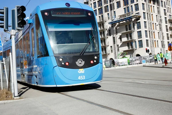 Modrá tramvaj Stockholm — Stock fotografie