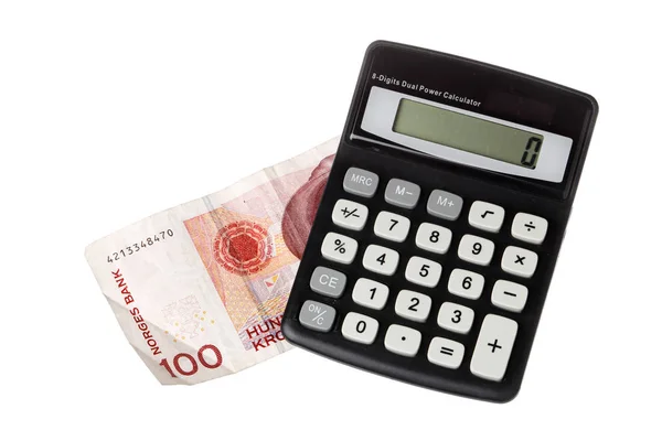 Calculator on Norwegian bill — Stock Photo, Image