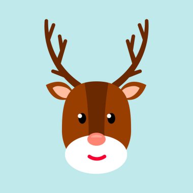 Noel geyiği. Noel kartı, afiş, poster, çerçeve. Düz simge. Vektör illüstrasyonu.