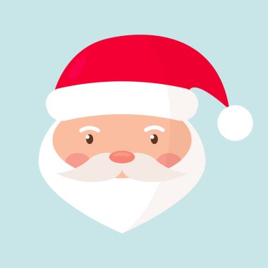 Noel Baba düz bir ikona bakıyor. Noel kartı şablonu. Renkli vektör illüstrasyonu.