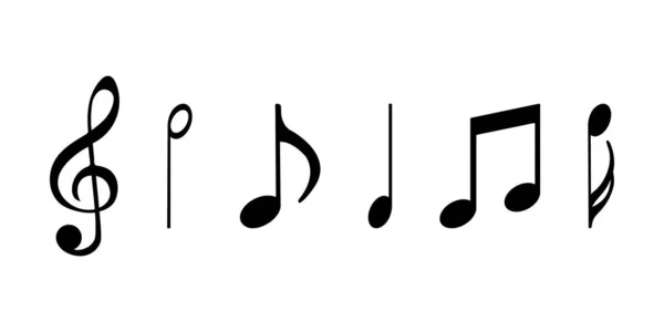 Müzik notaları. Beyaz arkaplanda izole edilmiş düz simgeler. Vektör illüstrasyonu